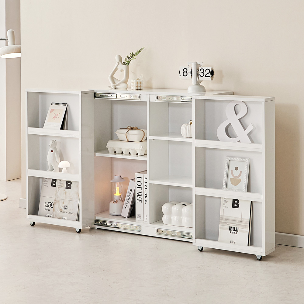 나스카 슬라이딩 수납장 폭좁은 슬라이드 거실 베란다 팬트리장 800x380x805mm, 3단, 화이트 - 상세 이미지 3