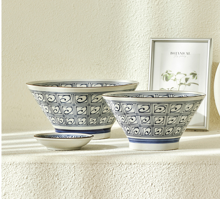 면기 덮밥 가츠동 그릇 청연격자 일본 도자기 식기 국수 우동 라멘 소스 종지 - 상세 이미지 4