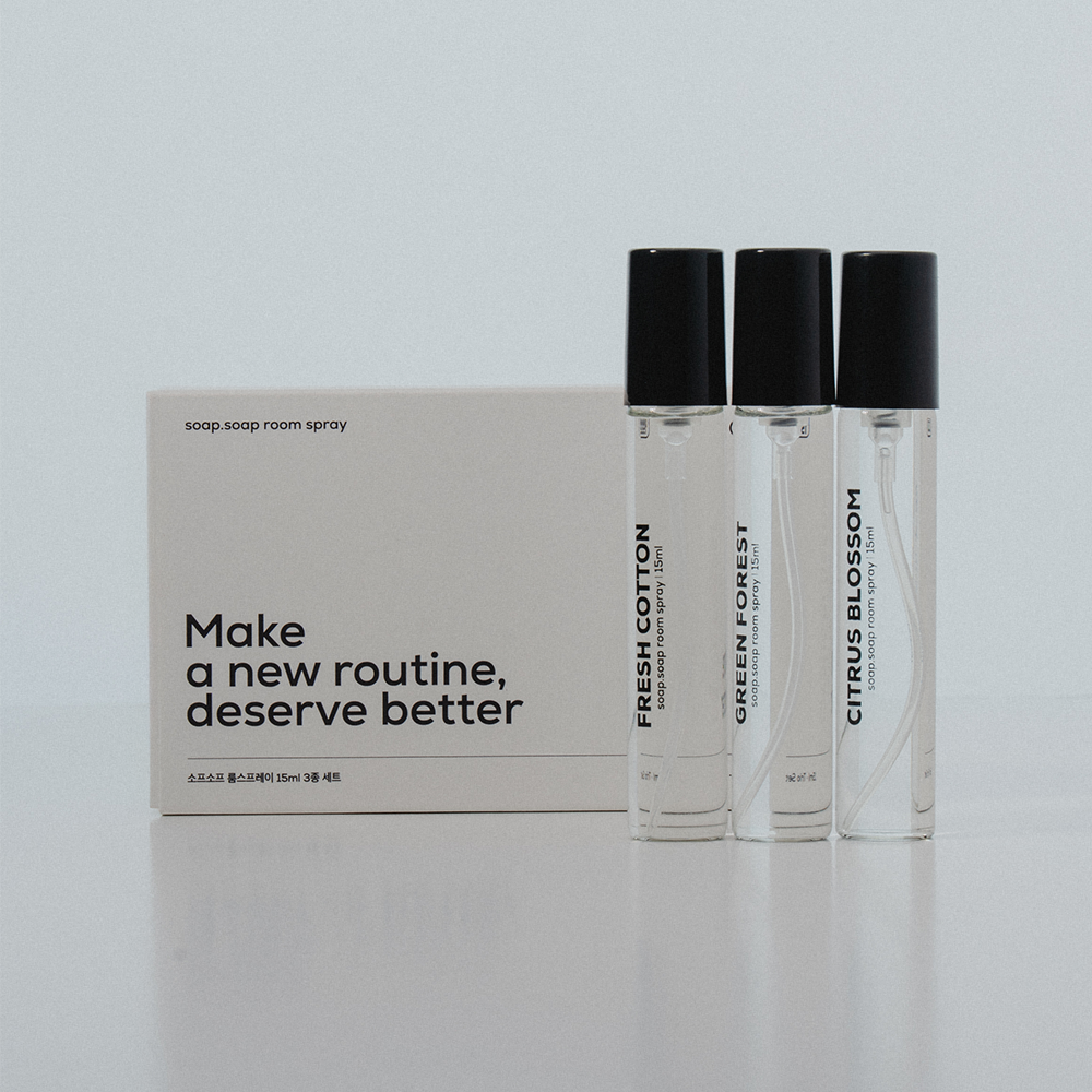소프소프 멀티 룸 스프레이 15ml 3종 세트 - 휴대용 룸 & 패브릭 섬유 탈취 향수, 실내 방향제 - 메인 이미지