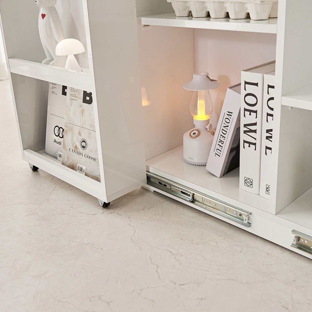나스카 슬라이딩 수납장 폭좁은 슬라이드 거실 베란다 팬트리장 800x380x805mm, 3단, 화이트 - 상세 이미지 4