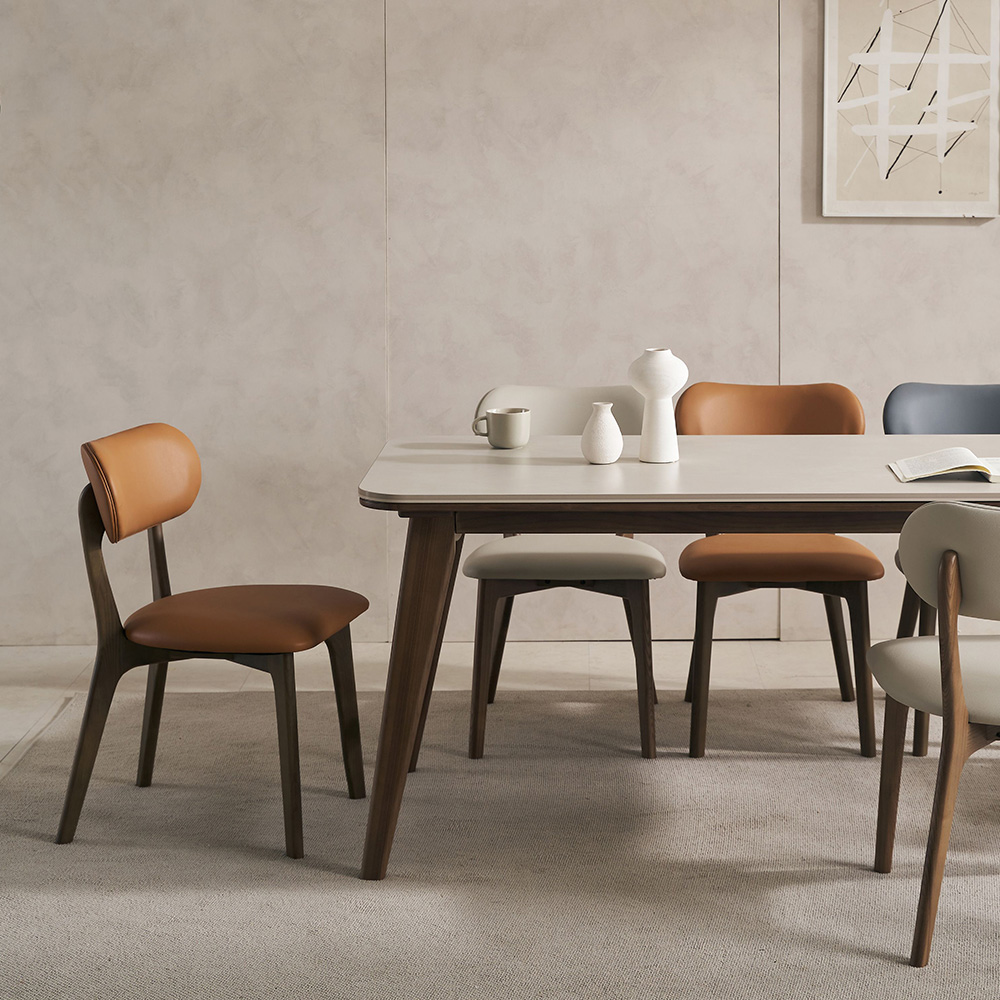 스코나 에킨스 애쉬 원목 실리콘레더 가죽 식탁 의자 다이닝체어