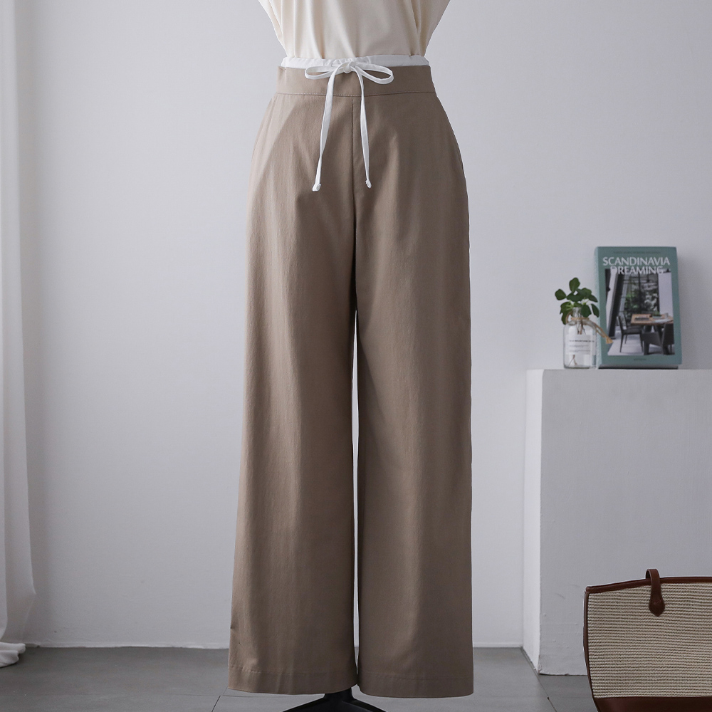 렉스 스타일리시 배색 스트링 로우라이즈 와이드 슬랙스 팬츠 - 상세 이미지 2