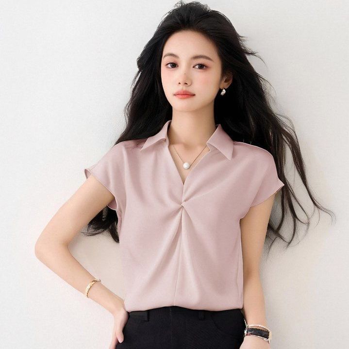 봄 여름 여성 스트레이트핏 브이넥 꼬임 플러터소매 셔츠 블라우스 빅사이즈 - 상세 이미지 2