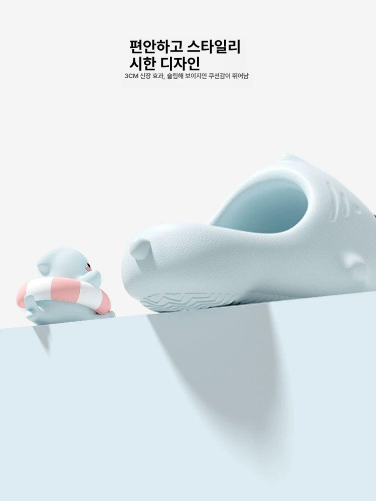 치코쿠 상어 두꺼운 바닥 겨울슬리퍼 편안한 미끄럼 방지 사무실슬리퍼 털슬리퍼 플랫폼 작은 파랑 - 상세 이미지 5