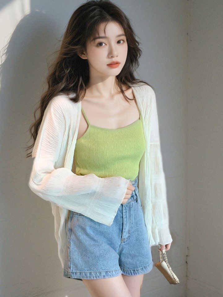 봄 여름 여성 루즈핏 플리츠 시스루 긴팔가디건 오픈형 아우터 데일리룩 아이보리 - 상세 이미지 3