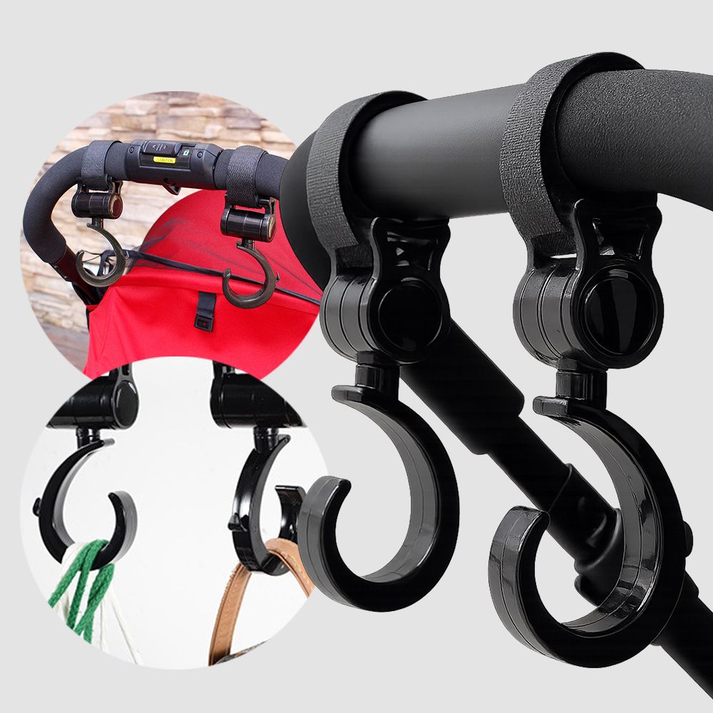 유모차가방걸이 기저귀가방 고리 2P 세트 360도 회전 후크 벨크로 스트랩 다용도 악세사리