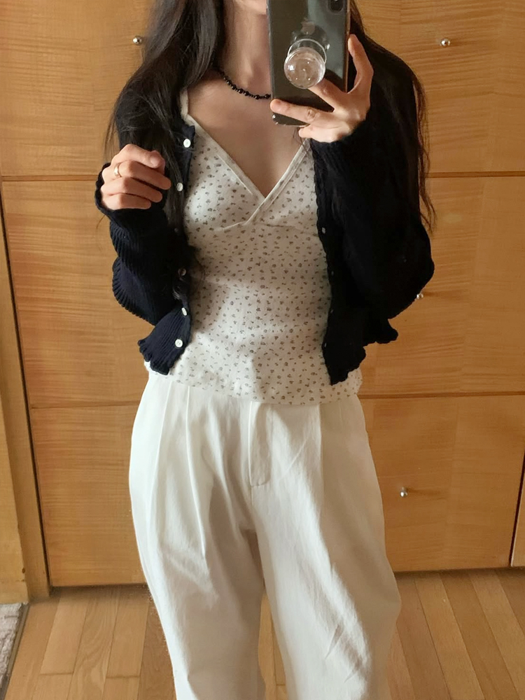 플라워 브이넥 랩 여성 나시티 탱크탑 세미 여자 크롭티 민소매 탑 여름 여성 티셔츠 이너티 - 상세 이미지 4