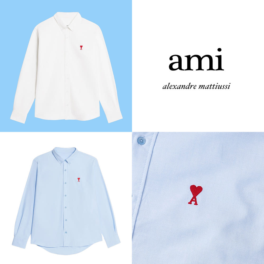 아미 셔츠 반팔 ami 남성용 남녀공용 데님 코튼 토날 옥스포드 스트라이프