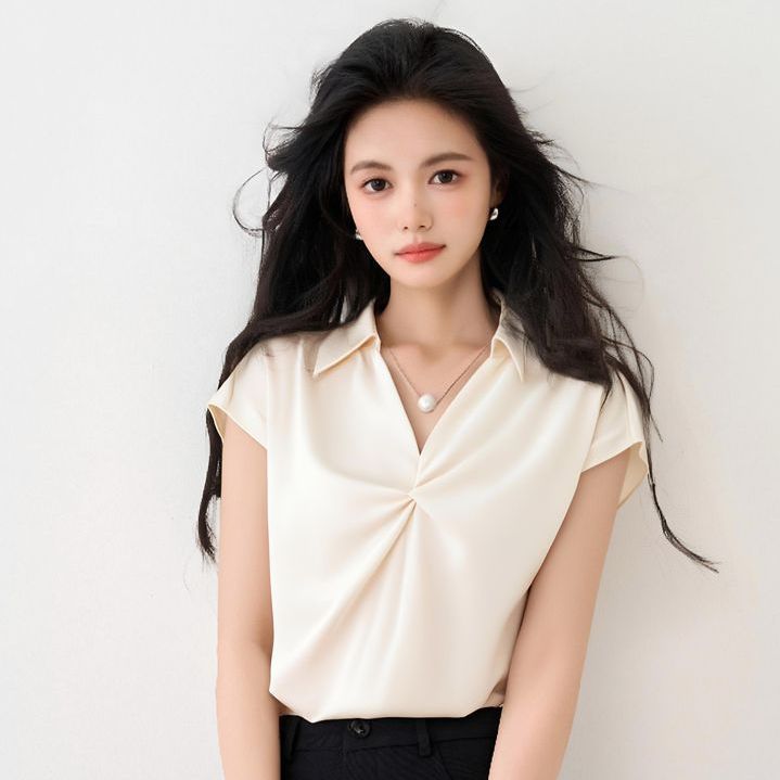 봄 여름 여성 스트레이트핏 브이넥 꼬임 플러터소매 셔츠 블라우스 오피스룩 - 상세 이미지 2