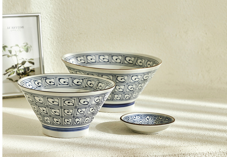 면기 덮밥 가츠동 그릇 청연격자 일본 도자기 식기 국수 우동 라멘 소스 종지 - 상세 이미지 2