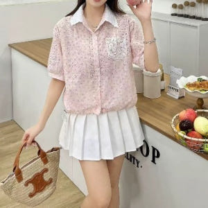 배색자수카라 펀칭셔츠 플라워 코튼남방 허리스트링조절 여름반팔셔츠 여자여자... 착용 후기 | 사이즈/핏 총정리 - 상품 이미지 1
