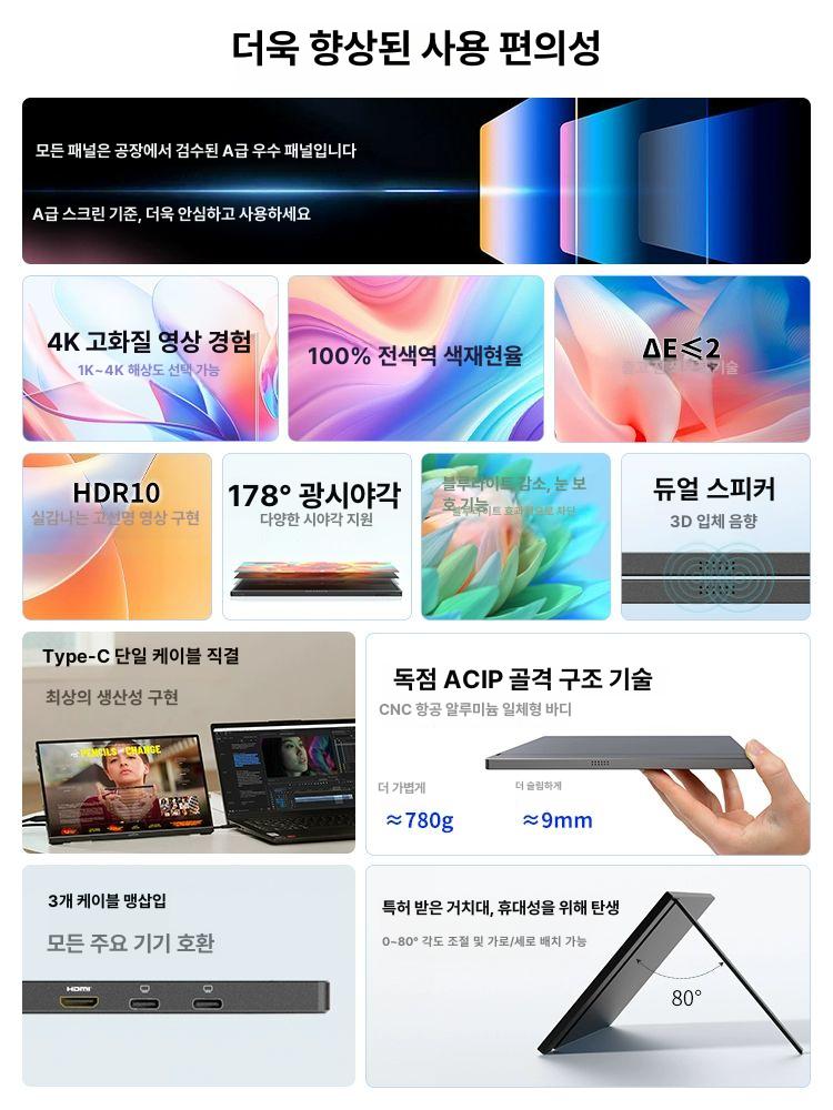 144Hz 휴대용 모니터 4K모니터 144Hz모니터 4K 휴대용모니터 16.1인치-고속 가죽 케이스 144Hz - 상세 이미지 3