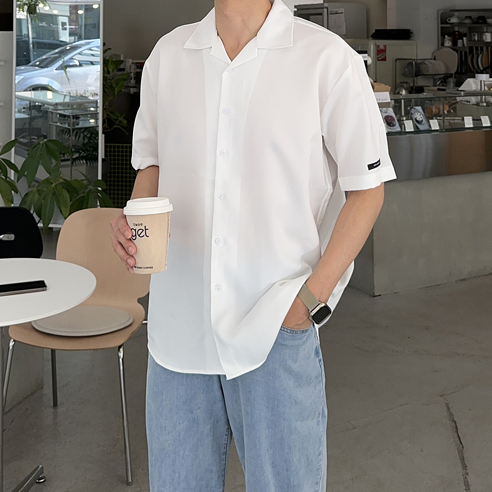 남자반팔셔츠 오버핏 오픈카라 흰색 여름 남방 남자 셔츠