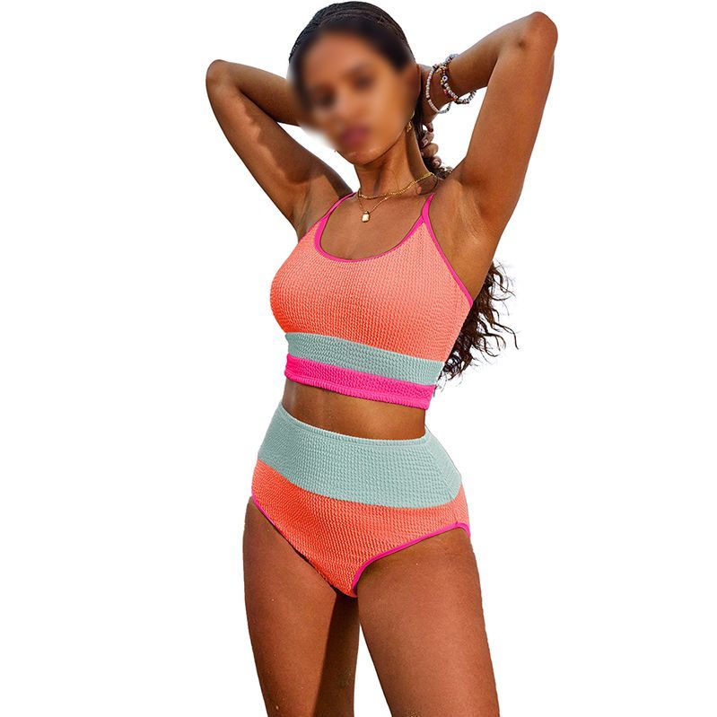 하이웨스트 탱키니 여성 투피스 수영복 비키니 라즈베리 라임 S (45 - 55kg) - 상세 이미지 4