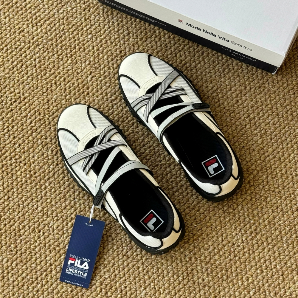 FILA 휠라 PEBBLE 메리제인 발레 슈즈 샌들 화이트 블랙 - 상세 이미지 4