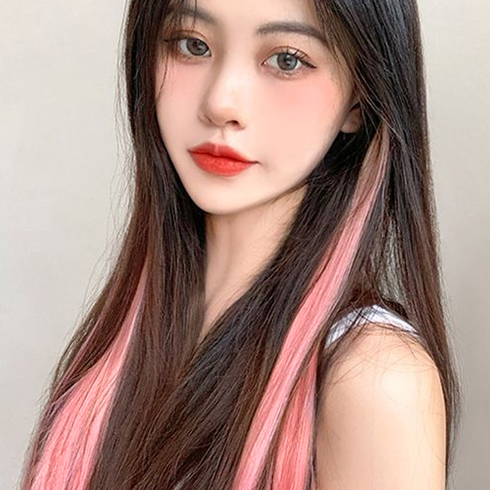 포인트 브릿지 헤어피스(핑크) 똑딱이 탈부착 부분가발 여자 여성 붙임머리 패션예쁜스타일 긴머리 롱 미용 : 유즈마켓