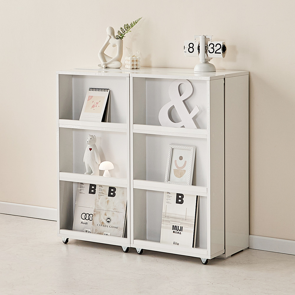 나스카 슬라이딩 수납장 폭좁은 슬라이드 거실 베란다 팬트리장 800x380x805mm, 3단, 화이트 - 상품 이미지