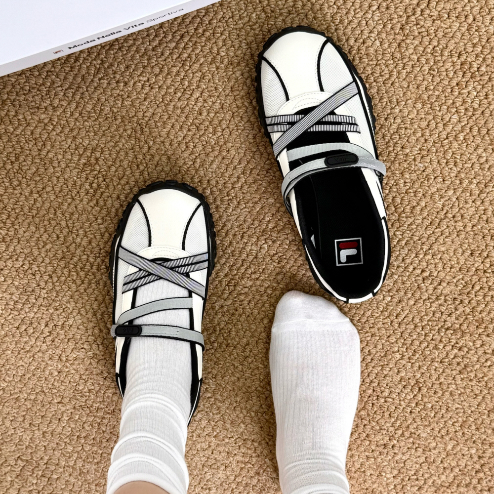 FILA 휠라 PEBBLE 메리제인 발레 슈즈 샌들 화이트 블랙 - 상세 이미지 3