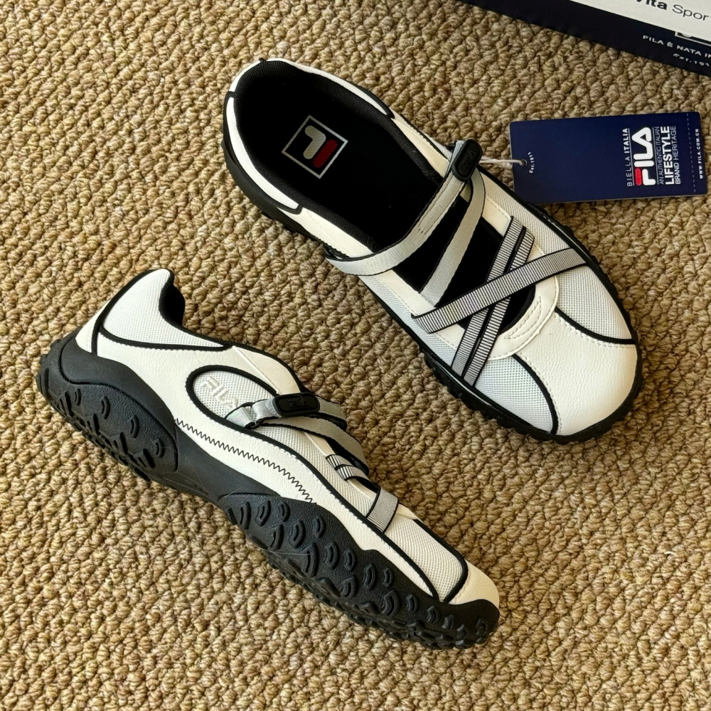 FILA 휠라 PEBBLE 메리제인 발레 슈즈 샌들 화이트 블랙 - 상세 이미지 5