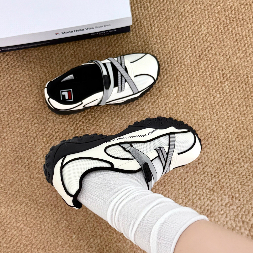 FILA 휠라 PEBBLE 메리제인 발레 슈즈 샌들 화이트 블랙