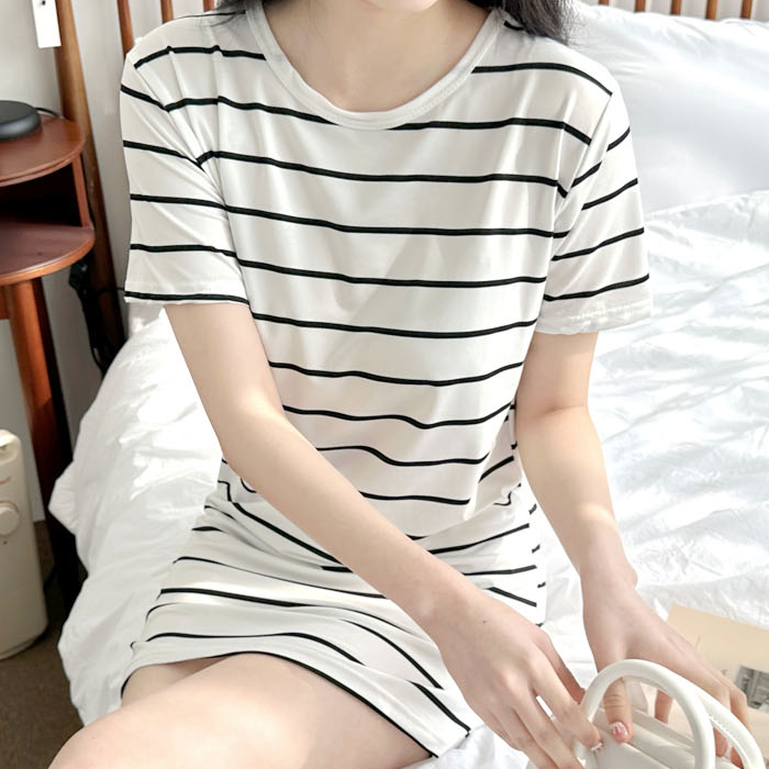 스트라이프 반팔 롱원피스 시원한 여름원피스 - 상품 이미지