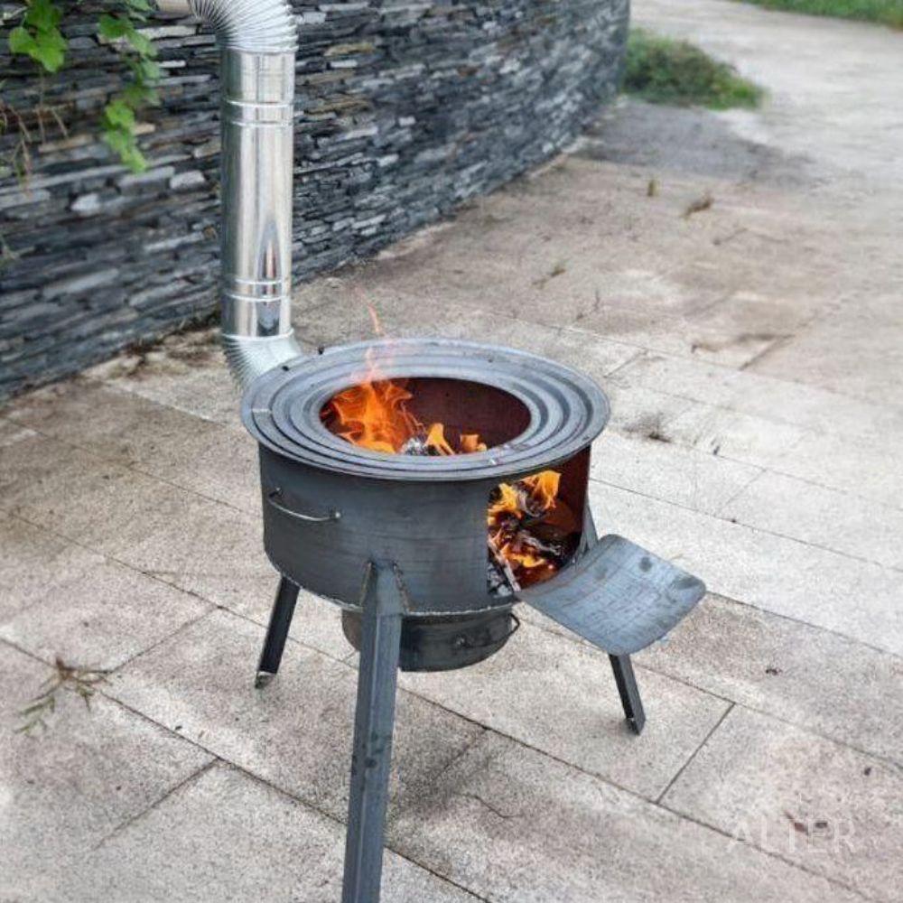 불멍 화로대 시골 옛날 캠핑 드럼통 가마솥 화로 농막 화덕 숯불 바베큐 일체형 2.7T 48cm+3링+7종 세트 - 상세 이미지 3