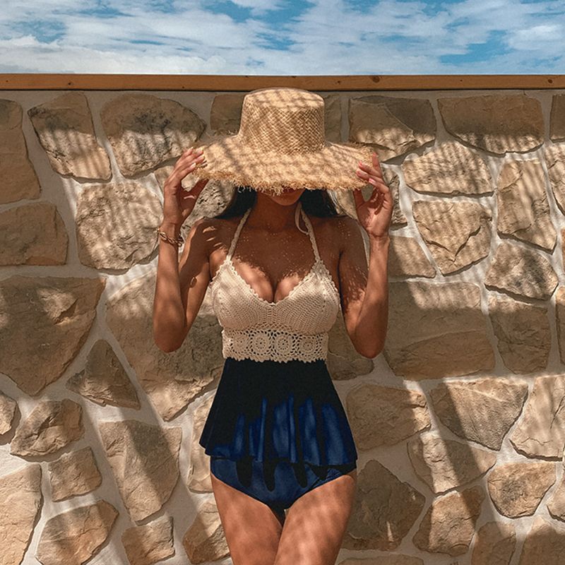 니트 탱키니 투피스 여성 수영복 여름 바다 휴양지패션 M 상의 니트