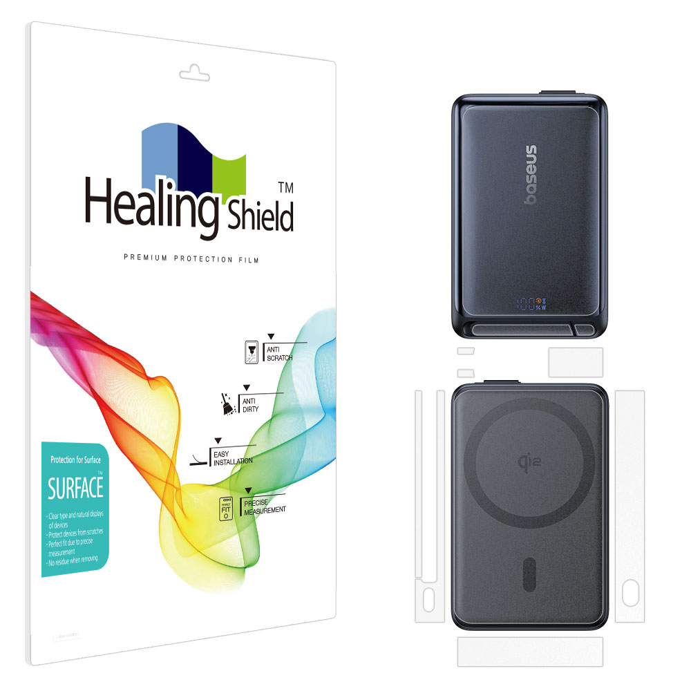 베이스어스 노모스 Qi2 3in1 마그네틱 파워뱅크 10000mAh 45W (C타입) 무광 외부보호필름 세트 - 메인 이미지