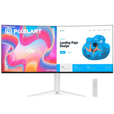 픽셀아트 픽셀아트 PIXELART PAQ3830W 화이트 일반 일체형 모듈 나노IPS BLACK 패널 탑재 커브드 WQHD＋ 멀티스탠드