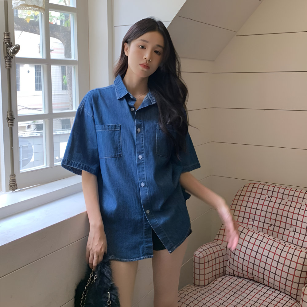 반팔청남방 여성 청남방 반팔 데님셔츠 이미지 7