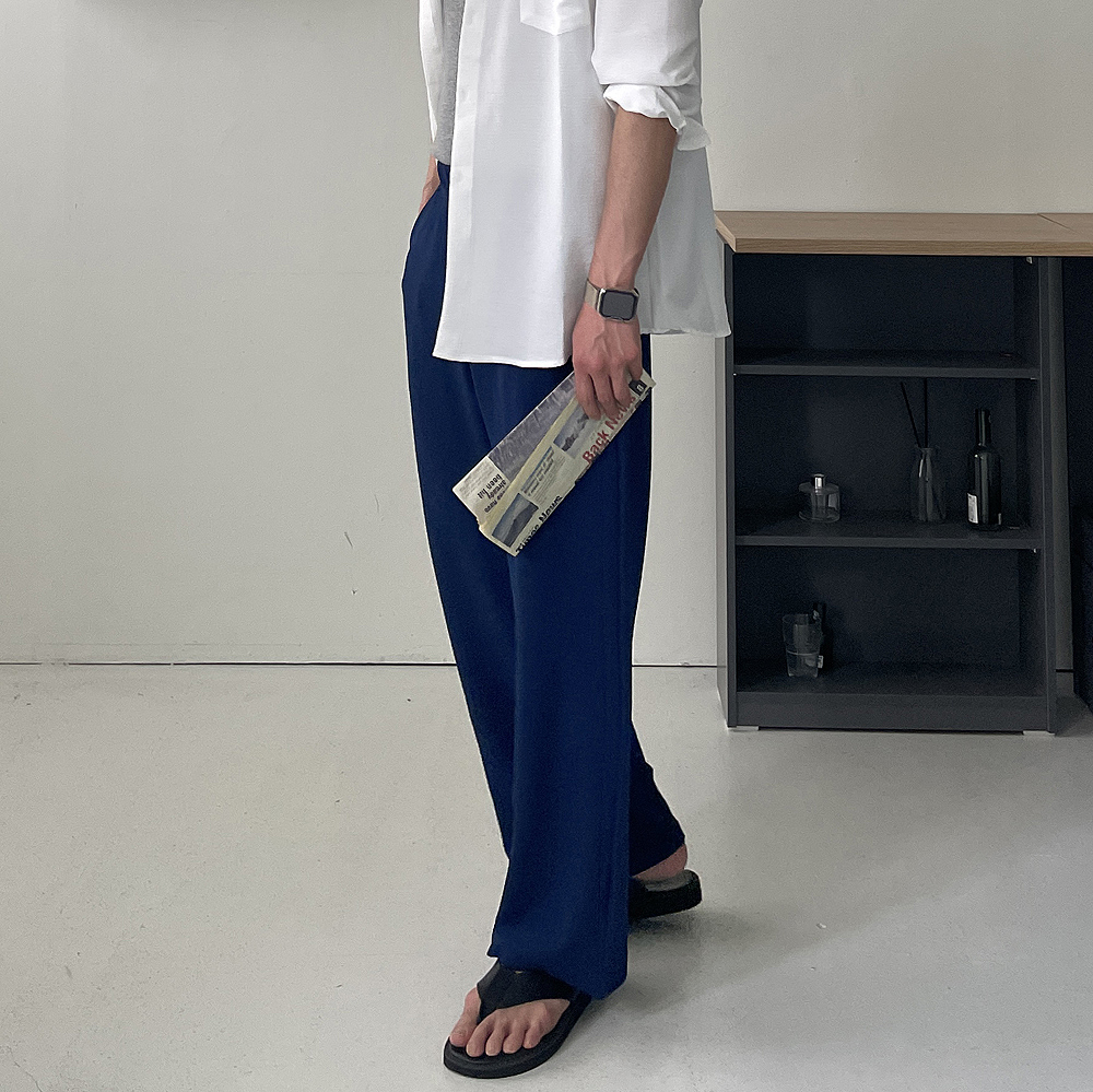 남자 여름바지 구김없는 커플 아이스 엠보 와이드 팬츠 - 상세 이미지 4