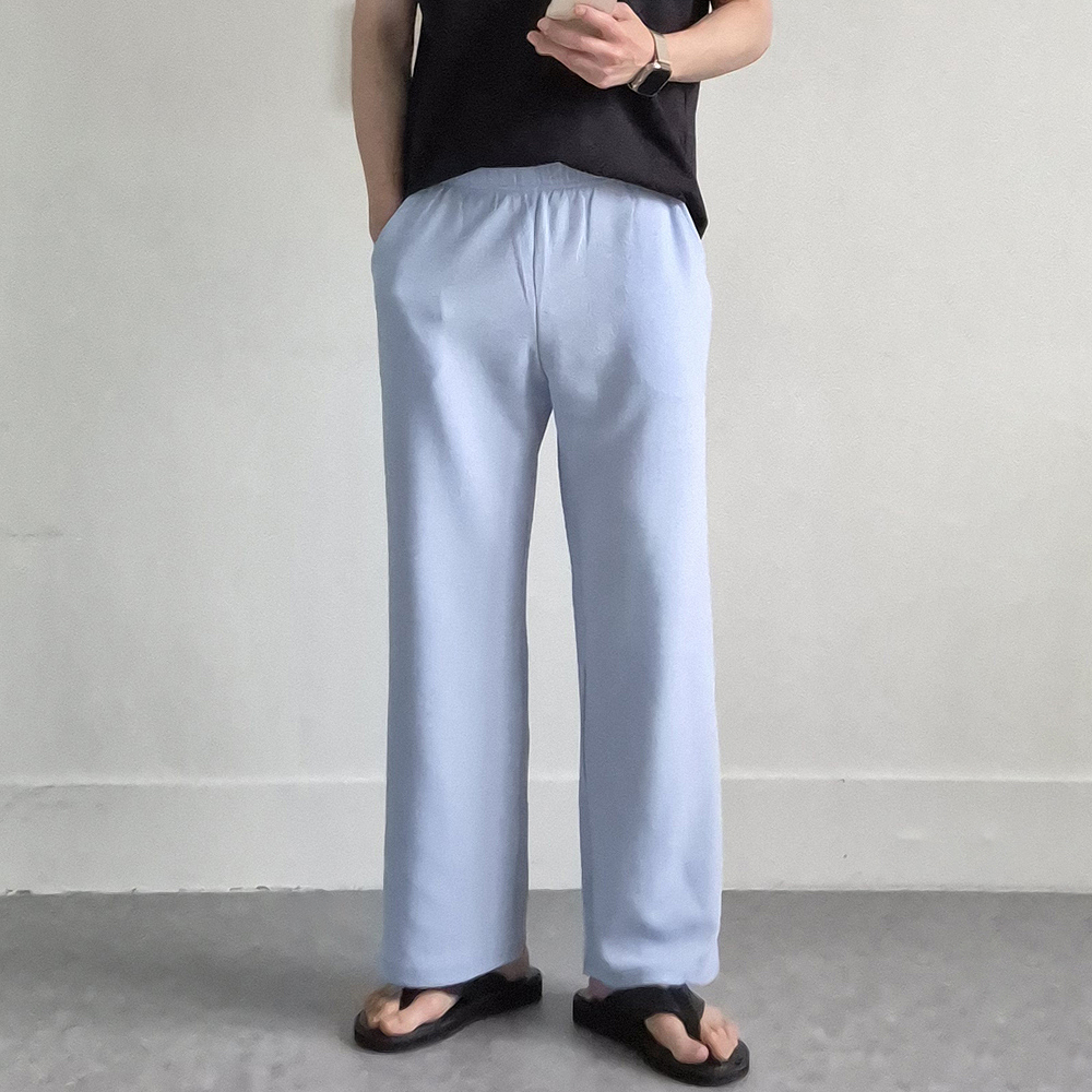 남자 여름바지 구김없는 커플 아이스 엠보 와이드 팬츠 - 상세 이미지 5