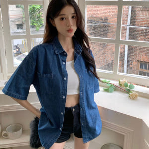 여성 청반팔셔츠 데님셔츠 루즈핏 청남방 여름 아우터 착용 후기 | 사이즈/핏 총정리 - 상품 이미지 2