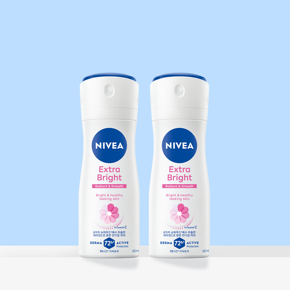 니베아 데오드란트 스프레이 엑스트라 브라이트 60ml, 2개 제품 이미지