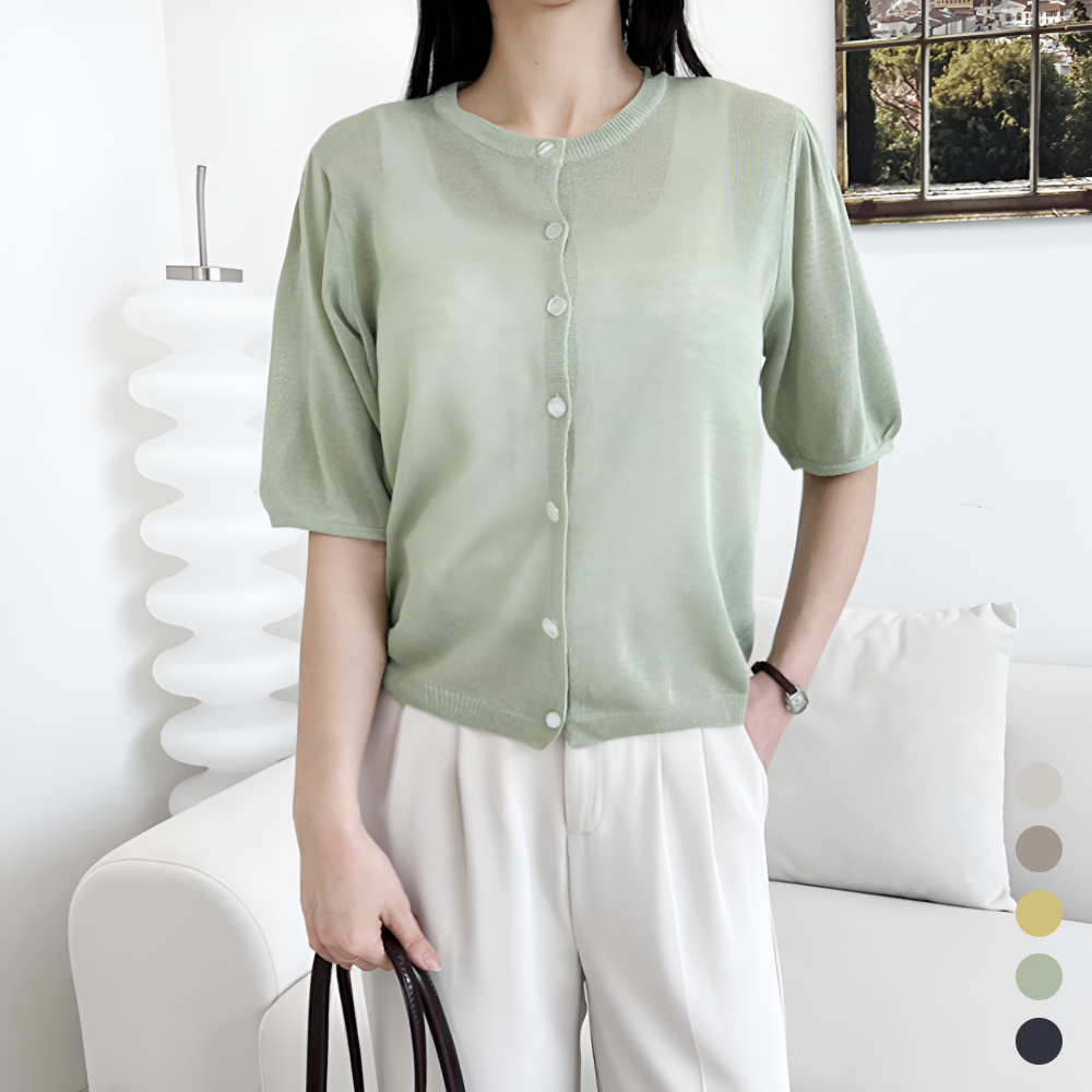 여름용가디건 여성 퍼프 라운드넥 반팔 니트 썸머 크롭 가디건