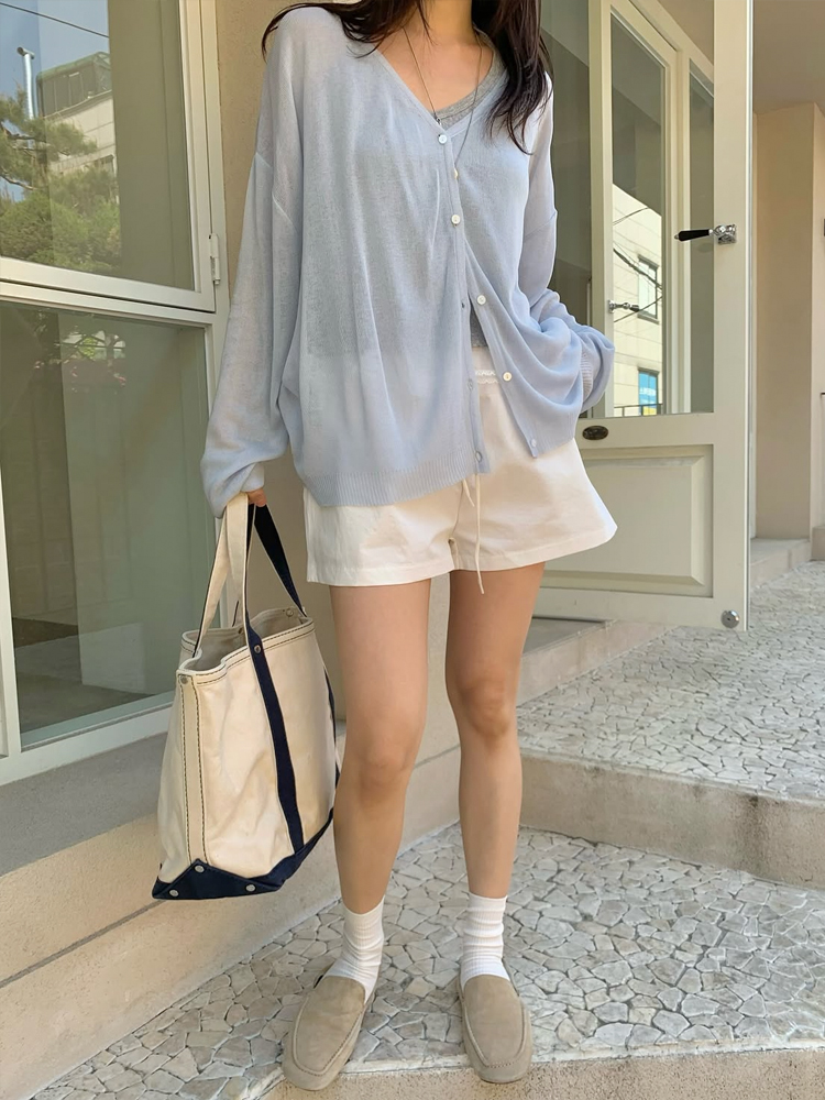 오버핏 브이넥 여성 여름 가디건 얇은 시스루 여자 가디건 긴팔 썸머 니트 가디건 이미지 3