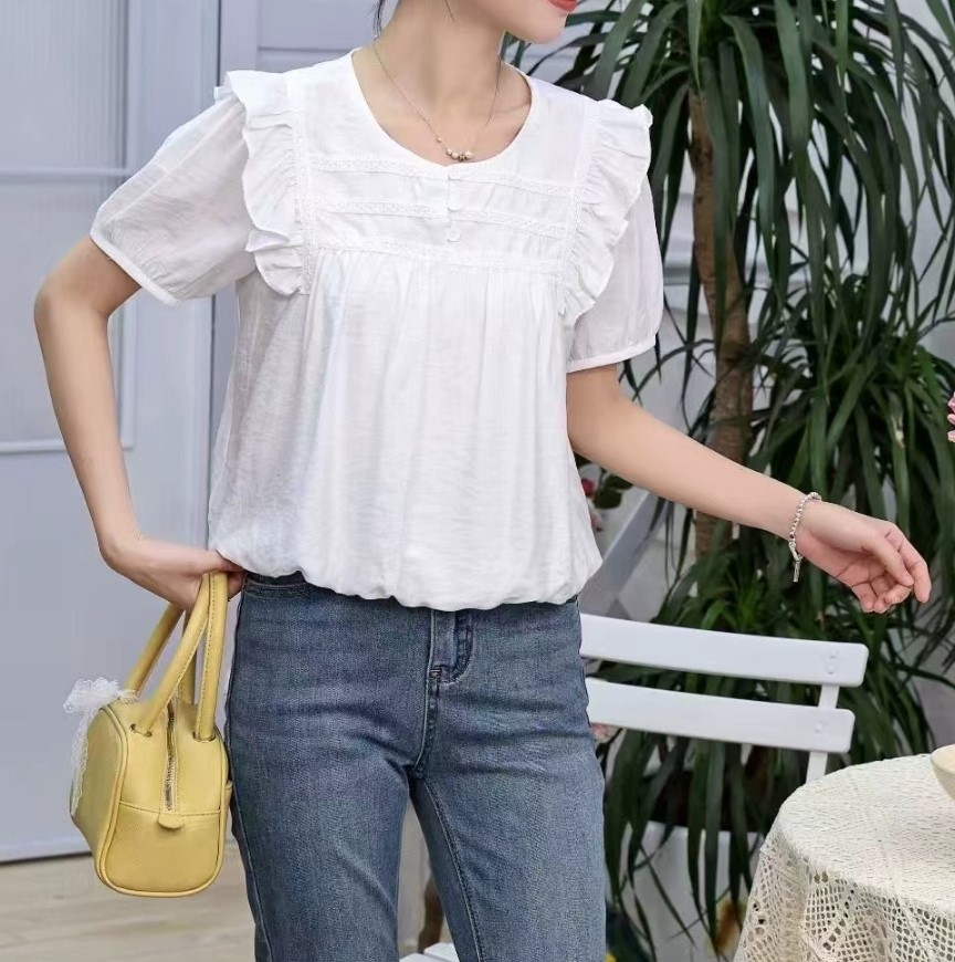 허리군살커버 아사면 양프릴블라우스 레이스단추 여름반팔블라우스 a라인 여자여자몰