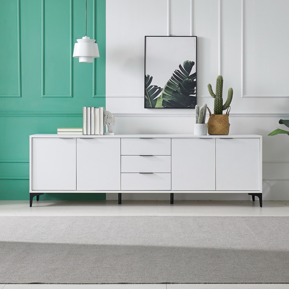 쿠 2100 3단 익스텐션거실장 높은거실장 다리형 75인치티비장