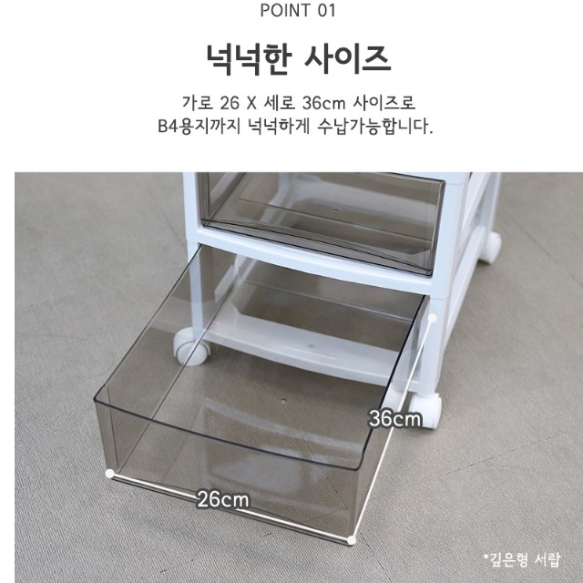 책상 밑 서랍장 바퀴 달린 서랍장 이동형 서랍 플라스틱 서랍장 - 상세 이미지 4
