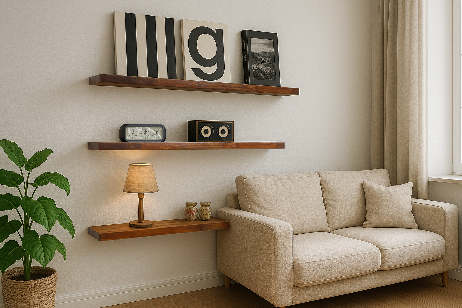 아이린 멀바우 원목 나무 무지주 벽걸이 벽 선반 400 콘크리트벽