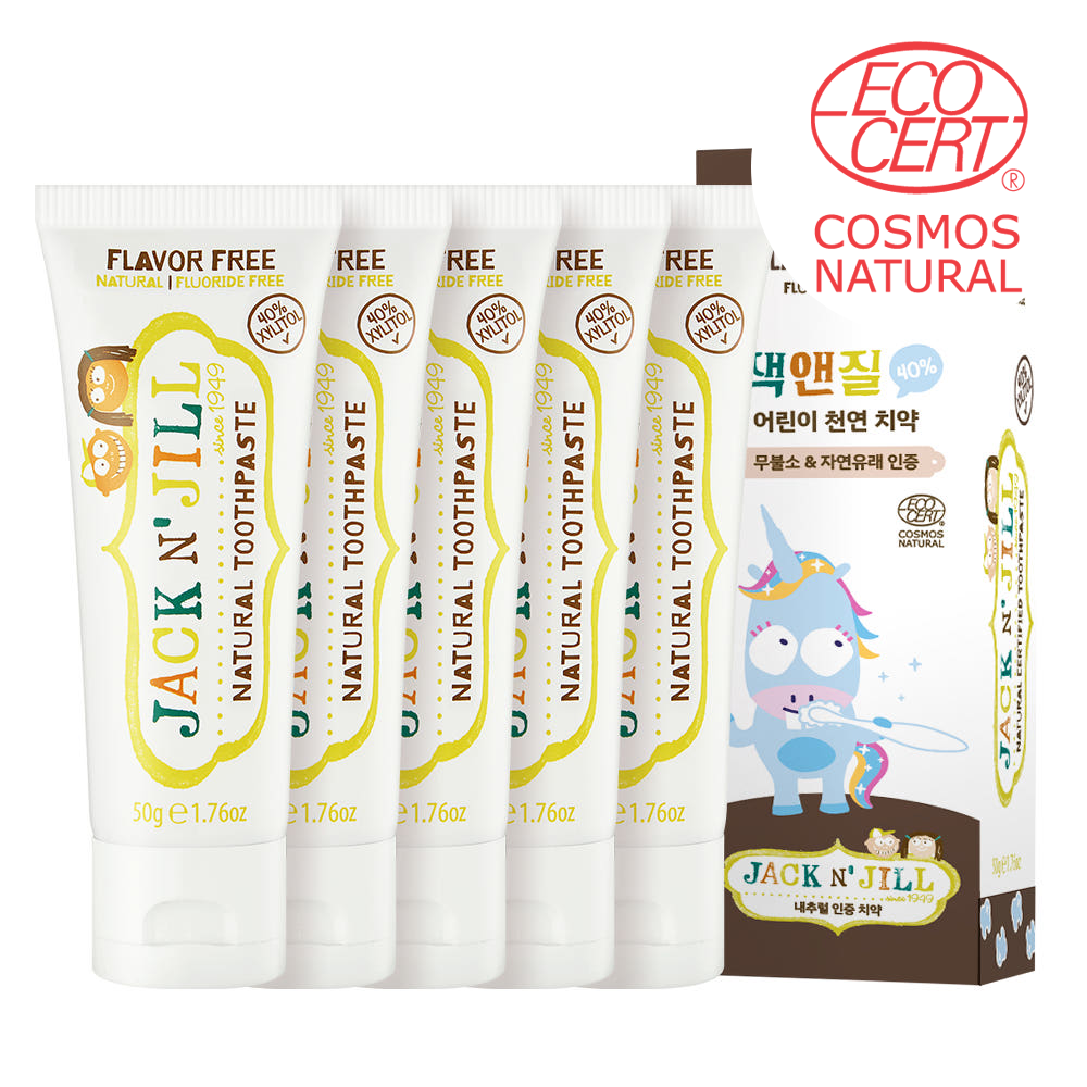 [치과약국] 잭앤질 40%자일리톨 아기 유기농 과일맛치약 에코서트 승인 무향, 50g, 5개 - 상품 이미지