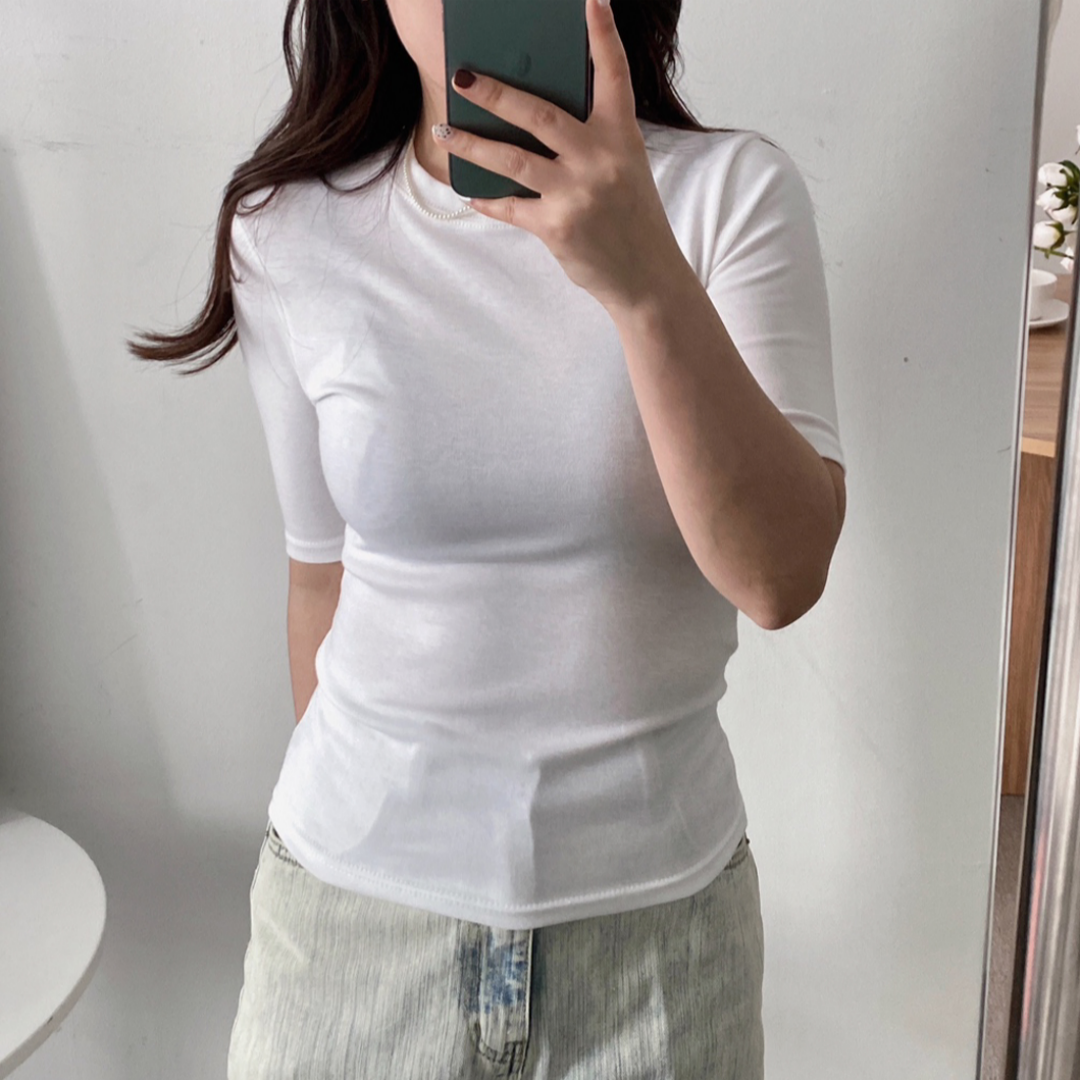 여성 흰티 반팔 5부티셔츠 글램핏 - 상품 이미지