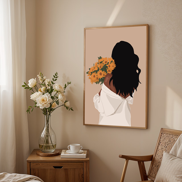아름다운 여인 나비 해바라기 그림 거실 현관 인테리어액자 풍수 대형 캔버스 북유럽 모던 - 상세 이미지 5
