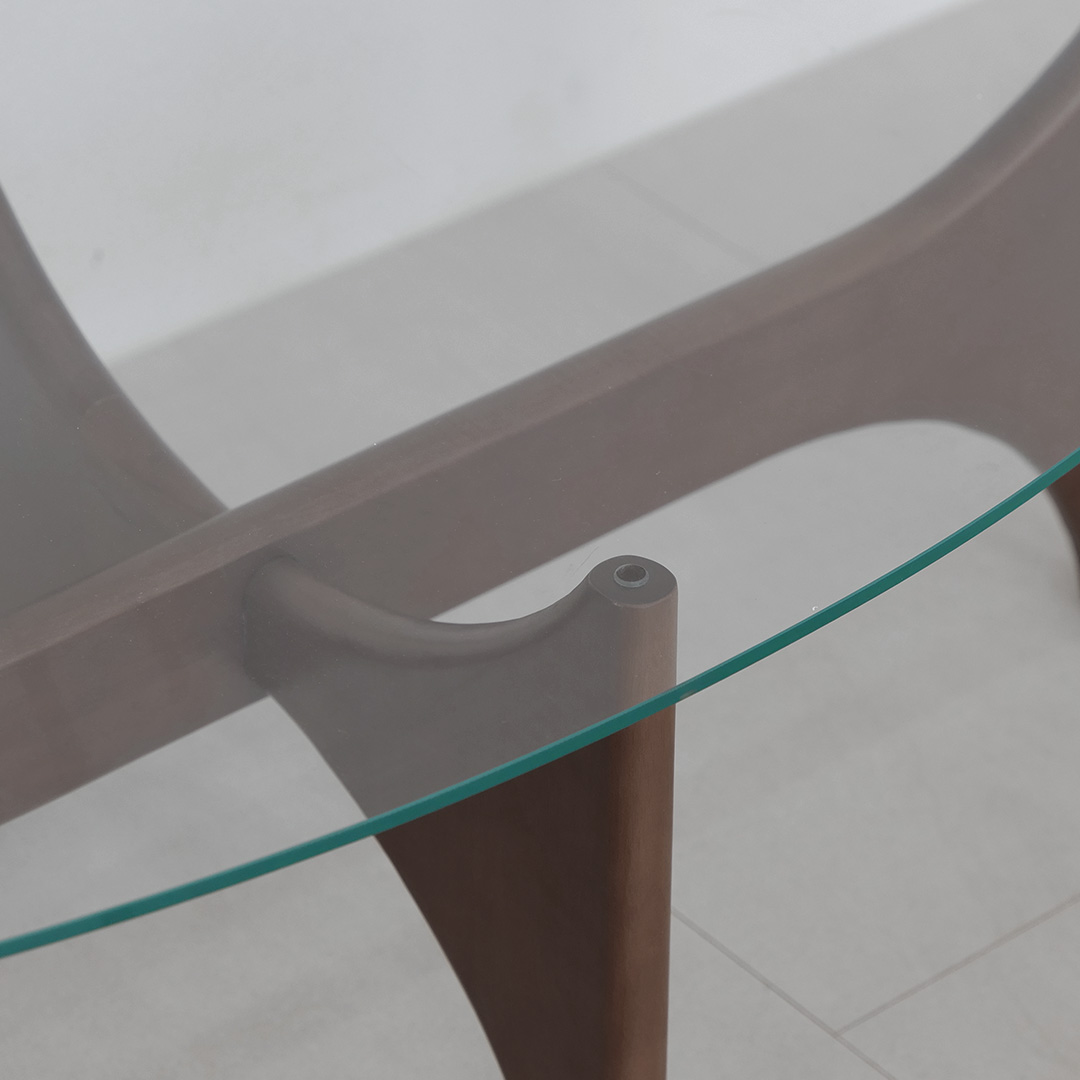 자야캠핑 반타 1723 월넛 강화유리 타원형 좌식 거실 소파 테이블