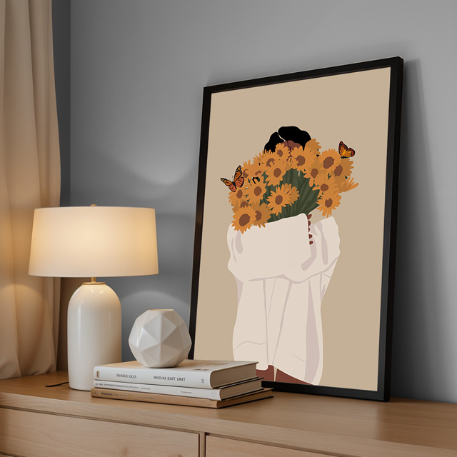 아름다운 여인 나비 해바라기 그림 거실 현관 인테리어액자 풍수 대형 캔버스 북유럽 모던 - 상세 이미지 4