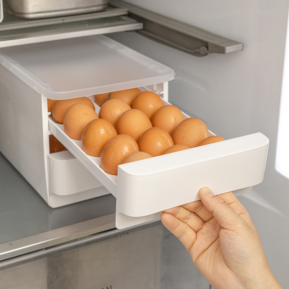 살림공간 2단 계란보관함 32구 슬라이딩 에그트레이 케이스 계란통