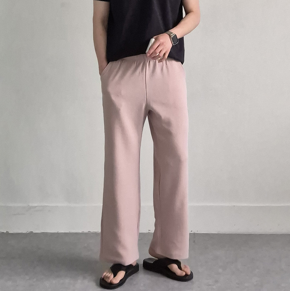 남자 여름바지 구김없는 커플 아이스 엠보 와이드 팬츠 - 상세 이미지 2