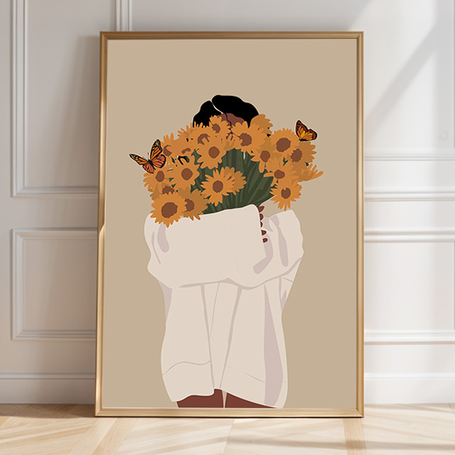 아름다운 여인 나비 해바라기 그림 거실 현관 인테리어액자 풍수 대형 캔버스 북유럽 모던