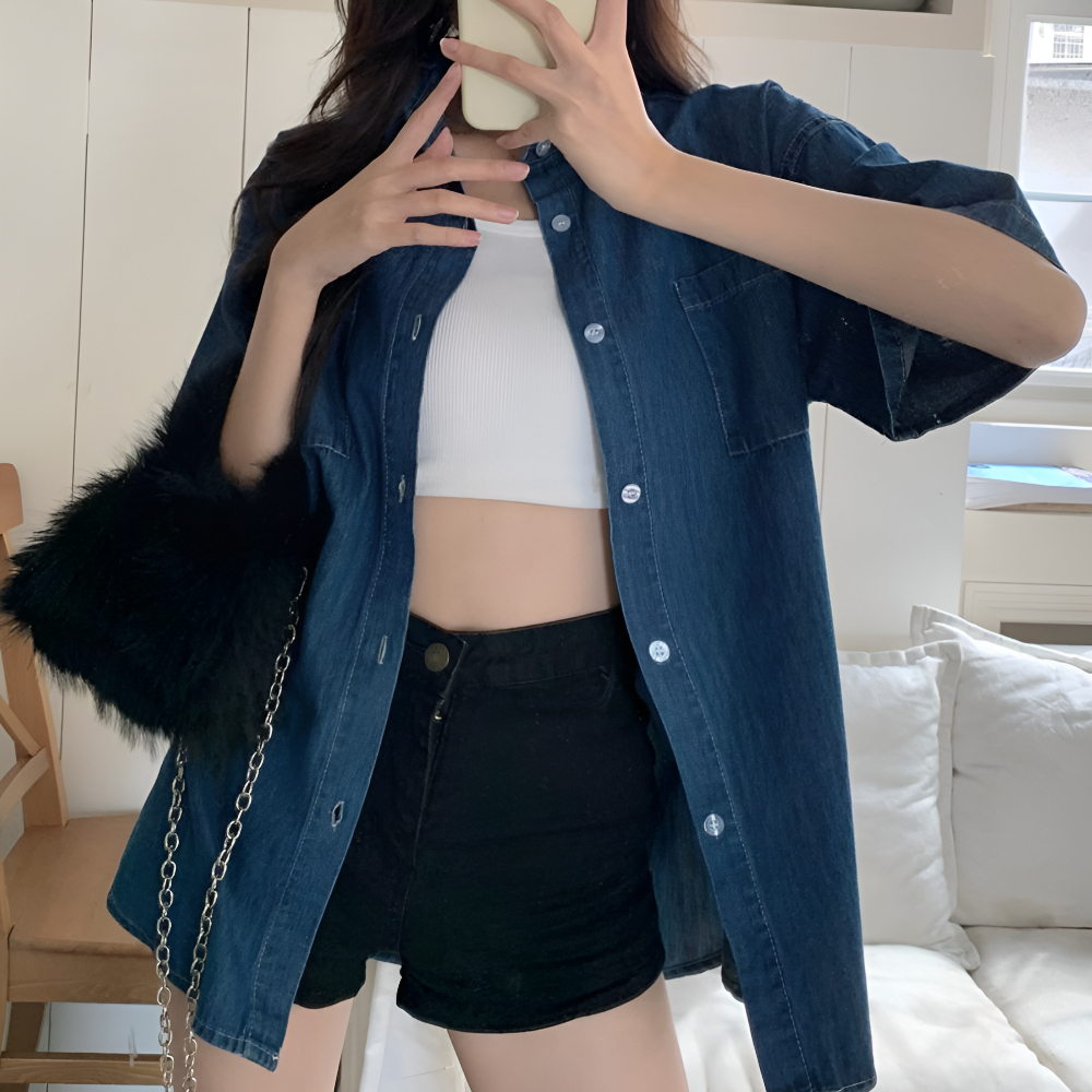 반팔청남방 여성 청남방 반팔 데님셔츠 이미지 6
