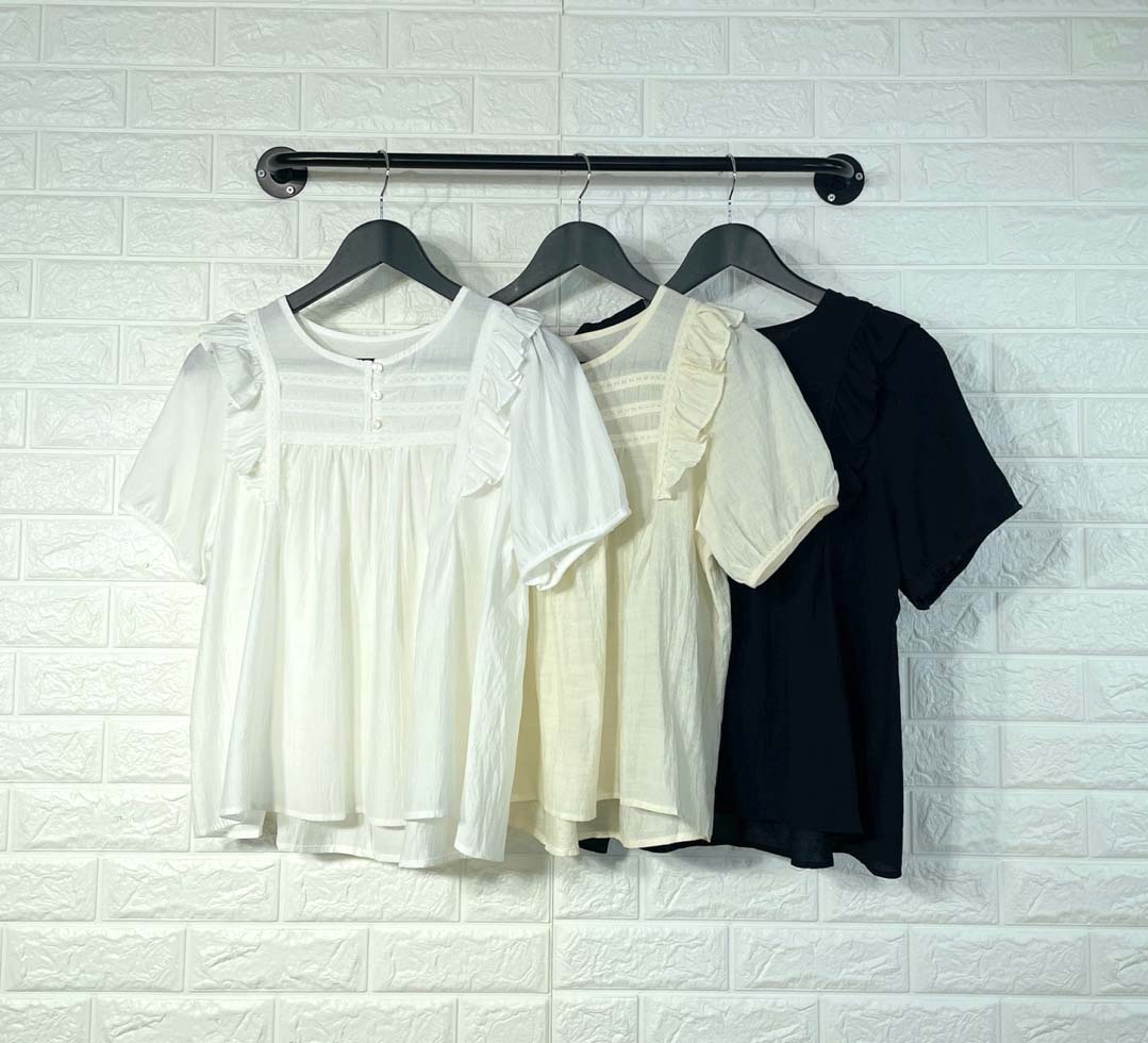 허리군살커버 아사면 양프릴블라우스 레이스단추 여름반팔블라우스 a라인 여자여자몰